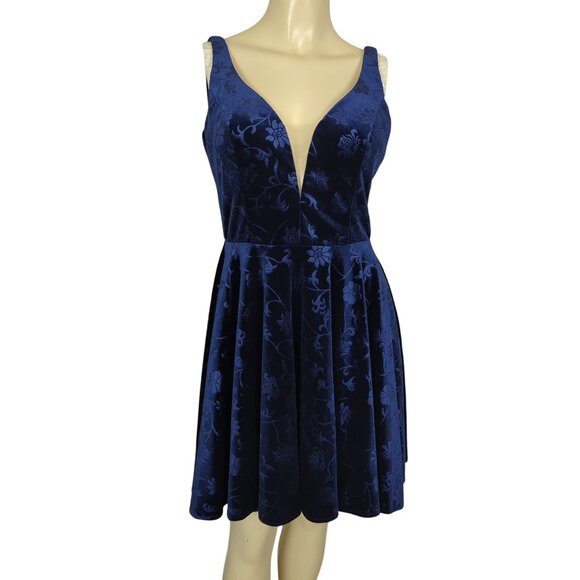 Alyce Paris Dress size 8 sleeveless Blue Velvet Floral A-Line Cocktail Party - Picture 3 of 16